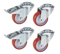 Dörner + Helmer Lot de 4 roulettes pivotantes 80 mm PU Trou arrière 10,2 mm Mélange de roulettes Charge maximale 400 kg