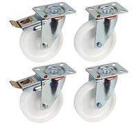 Dörner + Helmer Lot de 4 roulettes pivotantes en polypropylène 125 mm, plaque 100 x 85 mm, mélange de rouleaux, capacité de charge 600 kg