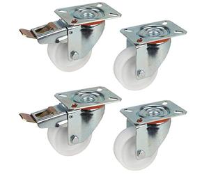 Dörner + Helmer Lot de 4 roulettes pivotantes en polypropylène 80 mm, plaque 100 x 85 mm, mélange de rouleaux, charge maximale 300 kg/set