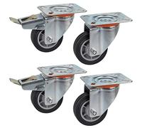 Dörner + Helmer Lot de 4 roulettes pivotantes pour appareils de transport 80 mm TPE, plaque 100 x 85 mm, mélange de roulettes, capacité de charge 150 kg/lot