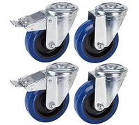 Dörner + Helmer Lot de 4 roulettes professionnelles en caoutchouc élastique bleu, 100 mm, trou pour le dos, mélange de rouleaux, capacité de charge 450 kg
