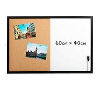 DOEWORKS 60 x 40cm Tableau Mixte Tableau Blanc Magnétique & Tableau en Liège, Tableaux d'affichage Mural à Suspendre avec Cadre en Bois Noir