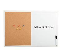 DOEWORKS 60 x 40cm Tableau Mixte Tableau Blanc Magnétique & Tableau en Liège, Tableaux d'affichage Mural à Suspendre avec Cadre en Bois Blanc