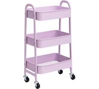 DOEWORKS Chariot de rangement en métal Chariot à 3 niveaux avec roulettes, pour cuisine/salle de bain, Lila