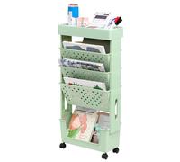 DOEWORKS Petite Bibliothèque roulettes Mobile Livre Chariot de Rangement 5 Niveaux Étagère à Livres Chariot Roulant pour Salon Chambre à Coucher Bureau, Vert