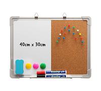 DOEWORKS Tableau Mixte 40 x 30cm Tableau Blanc Magnétique & Tableau en Liège, Double Face Tableaux d'affichage Mural pour Maison Bureau École