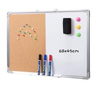 DOEWORKS Tableau Mixte 60 x 45cm Tableau Blanc Magnétique & Tableau en Liège, Double Face Tableaux d'affichage Mural pour Maison Bureau École