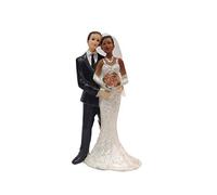 Doge Couple mariés Mixte s'enlaçant, Haut. 12,7 cm, Figurine Femme Noire et Homme Blanc en résine