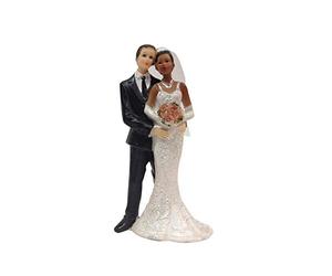 Doge Couple mariés Mixte s'enlaçant, Haut. 12,7 cm, Figurine Femme Noire et Homme Blanc en résine
