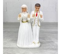 Doge Figurine Couple de mariés Oriental, Hauteur 13,5 cm, Mariage Religieux, Femme voilée et Tenue Traditionnelle Musulman