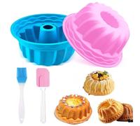 dogmoon Lot de 2 moules à kouglof en silicone de qualité supérieure - 16,5 cm de diamètre - Réutilisables - Avec 1 spatule et 1 brosse pour gâteau, pain, bleu et rose