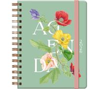 Dohe - Agenda 2026 - Semaine Vue, A5 (15x21 cm), Couverture Cartonnée Souple, Double Spirale, Élastique, 4 Pages d’Autocollants, Index Latéral, Planificateur Annuel en Espagnol - Botanical Romantic