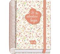 Dohe - Agenda Scolaire 2025 2026 - Jour Page, Taille A6 (12x17 cm), Espagnol et Anglais, Septembre à Juin, Reliure Spirale et Gomme, Couverture Rigide, 4 Pages de Stickers - PRIME Bubbles