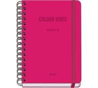 Dohe - Agenda Scolaire 2025 2026 - Semainier, Taille A5 (15x21 cm), Espagnol et Anglais, Fermeture à Spirale Double et Élastique, Couverture Rigide, 4 Pages d'Autocollants - COLOUR VIBES Rose