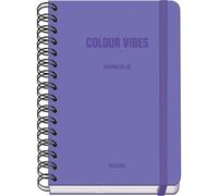 Dohe - Agenda Scolaire 2025 2026 - Semainier, Taille A5 (15x21 cm), Espagnol et Anglais, Fermeture à Spirale Double et Élastique, Couverture Rigide, 4 Pages d'Autocollants - COLOUR VIBES Violet