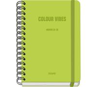 Dohe - Agenda Scolaire 2025 2026 - Semainier, Taille A5 (15x21 cm), Espagnol et Anglais, Fermeture à Spirale Double et Élastique, Couverture Rigide, 4 Pages d'Autocollants - COLOUR VIBES Lime