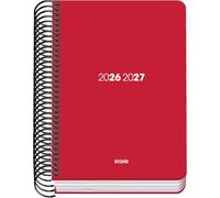 Dohe - Agenda Scolaire 2026 2027 - Septembre à Juin, Jour par Page, A6 (12x17 cm), Couverture Flexible en Plastique Rigide, Reliure Spirale, Espagnol et Anglais - Element Rouge