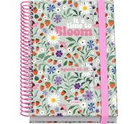 Dohe - Agenda Scolaire 2026 2027 - Septembre à Juin, Jour par Page, A6 (12x17 cm), Couverture Rigide, Fermeture à Spirale et Élastique, 2 Pages d’Autocollants, Espagnol et Anglais - Bloom