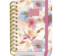 Dohe - Agenda Scolaire 2026 2027 - Septembre/Juin, Jour par Page, A6 12x17 cm, Couverture Rigide Souple, Double Spirale, Fermeture Élastique, 2 Pages d’Autocollants, Espagnol et Anglais - Magnolia