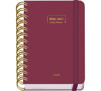 Dohe - Agenda Scolaire 2026 2027 - Septembre/Juin, Jour par Page, A6 12x17 cm, Couverture Rigide Souple, Double Spirale, Fermeture Élastique, 2 Pages d’Autocollants, Espagnol et Anglais - Bordeaux
