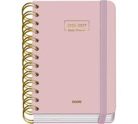 Dohe - Agenda Scolaire 2026 2027 - Septembre/Juin, Jour par Page, A6 12x17 cm, Couverture Rigide Souple, Double Spirale, Fermeture Élastique, 2 Pages d’Autocollants, Espagnol et Anglais - Rose