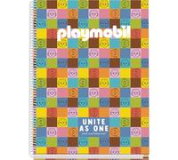 DOHE - Cahier A4 Quadrillé - 100 Feuilles Épaisseur 90 g/m², Format 22,8x30 cm, Couverture Rigide, Reliure à Anneaux, Quadrillage 5 mm, Fournitures Scolaires - Playmobil Unite As One