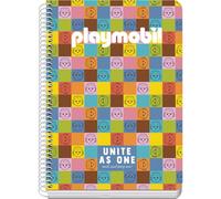 DOHE - Cahier A4 Quadrillé - 80 Feuilles Grammage 90 g/m², Format 21x31 cm, Couverture en Carton Rigide, Reliure à Anneaux, Quadrillage 4 mm, Fournitures Scolaires - Playmobil Unite As One