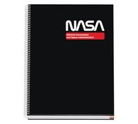 DOHE - Cahier A4 quadrillé - Reliure spirale, 100 feuilles de 90 g/m², quadrillage 5 mm, couverture rigide, NASA Black, matériel scolaire - noir