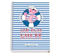 DOHE - Cahier A4 quadrillé - Reliure spirale, 100 feuilles de 90 g/m², quadrillage 5 mm, couverture rigide, Pink Panther Sailing, matériel scolaire