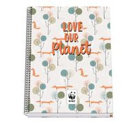 DOHE Cahier A4 quadrillé - Reliure spirale, 100 feuilles de 90 g/m², quadrillage 5 mm, couverture rigide, WWF Love Our Planet, matériel scolaire
