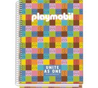 DOHE - Cahier A5 Quadrillé - 100 Feuilles Épaisseur 90 g/m², Format 16,2x21 cm, Couverture Rigide, Reliure à Anneaux, Quadrillage 5 mm, Fournitures Scolaires - Playmobil Unite As One