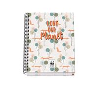 DOHE Cahier A5 quadrillé - Reliure spirale, 100 feuilles de 90 g/m², quadrillage 5 mm, couverture rigide, WWF Love Our Planet, matériel scolaire