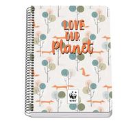 DOHE - Cahier A5 quadrillé - Reliure spirale, 80 feuilles de 90 g/m², quadrillage 4 mm, couverture rigide, WWF Love Our Planet, matériel scolaire