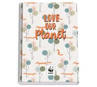 DOHE - Cahier quadrillé - Format folio (21,5 x 31 cm), reliure à spirale, 80 feuilles de 90 g/m², quadrillage 4 mm, couverture rigide, WWF Love Our Planet, matériel scolaire