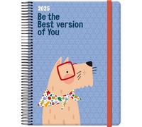 Dohe Cute Dog Agenda 2025 1 jour par page A5 (15 x 21 cm), 12 mois de janvier à décembre, couverture rigide et caoutchouc, planificateur en espagnol, 4 pages d'autocollants, fournitures de bureau