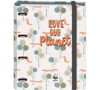 Dohe WWF Love Our Planet Classeur à 4 anneaux avec recharge de 100 feuilles, format A4, fermeture avec élastique, 4 intercalaires de couleurs, porte-documents, papier 90 g/m², compresseur, matériel