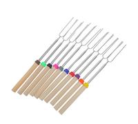 DOITOOL 10 Pièces Fourchette à Barbecue Rétractable en Acier Inoxydable Manche en Bois, pour Hot Dogs et Guimauves Feu de Camp, Paquet de Rangement Pratique