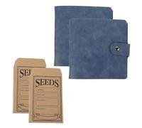 DOITOOL 2 Pièces Classeur à Pochettes pour Sachets de Graines, Livre de Stockage de Graines, Grosse Capacité, 2 Trous, Pu, Bleu, Pochettes Transparentes, pour Semences de Légumes