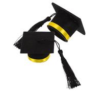 DOITOOL 2 Pièces Mini Chapeau de Graduation Jaune en Tissu Feutre Léger pour Décoration de Bouteilles de Vin, Accessoire Créatif pour Fête de Remise de Diplôme