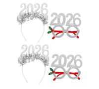 DOITOOL 4 Pièces Bandeau Argenté 2026 en Tissu pour Fête de Nouvel An Design Numérique Audacieux, Accessoire Polyvalent et Facile à Coiffer pour Célébrations Publiques et Soirées