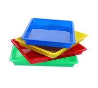 DOITOOL 4 Pièces Plateaux de Service Plastique Robustes Lot de Plateaux Multicolores Rouge Jaune Bleu Vert pour Rangement Activités Créatives et Jeux Éducatifs pour Garçon Fille Faciles à