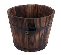 DOITOOL Barils de Whisky en Bois Seau Planteur de Fleurs Rustique Pots de Fleurs Boîtes Récipient Poignée Souhaitant Puits Seau Patio Jardin Arrière-Cour Primitive Extérieur
