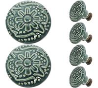 DOITOOL Bouton de Meuble en Céramique Vert Clair Lot de 6 pour Tiroirs | Surface Lisse, Prise Confortable, Style Rustique Moderne, Adapté aux Armoires et Meubles TV