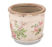 DOITOOL Cache-Pot en Céramique Vintage 12,5 cm avec Soucoupe et Drainage | Motif de Roses Patiné pour Succulentes, Cactus et Petites Plantes, Décoration de Salon, Bureau, Étagère ou Rebord de Fenêtre