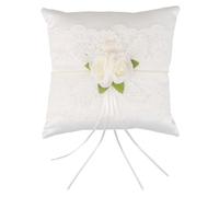 DOITOOL Coussin Porte-alliances Élégant Blanc en Tissu Rembourrage PP Coton, Design Floral Vintage, Portable pour Cérémonies de Mariage en Extérieur