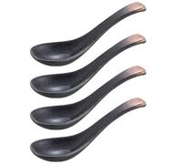 DOITOOL Cuillères à Soupe Japonaises Robustes et Résistantes Lot de 4 en Céramique Noire et Style Simple et Rétro, Soupe Ramen Usage Quotidien