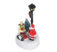 DOITOOL Figurine du Père Noël en Résine avec Lampadaire Lumineux à Piles pour Décoration de Noël Intérieure, Ambiance Festive et Résistante aux Chocs