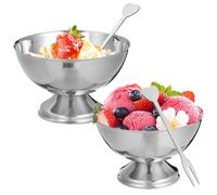 DOITOOL Lot de 2 Coupes à Glace en Acier Inoxydable 10 cm - Coupelles à Dessert sur Pied pour Glaces, Fruits, Salades et Apéritifs