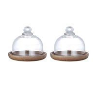 DOITOOL Mini Assiette À Dessert En Verre Avec Support En Bois 4.13 Pouces - Plateau À Gâteau Et Plateau À Pain Pour Buffet Fêtes Restaurants - Lot De 2 Présentoirs À Pâtisserie Polyvalents