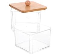 DOITOOL Organisateur de Cotons-tiges Transparent à Deux Compartiments en PS et Bambou, Facile à Nettoyer Design Empilable pour Salle de Bain et Coiffeuse
